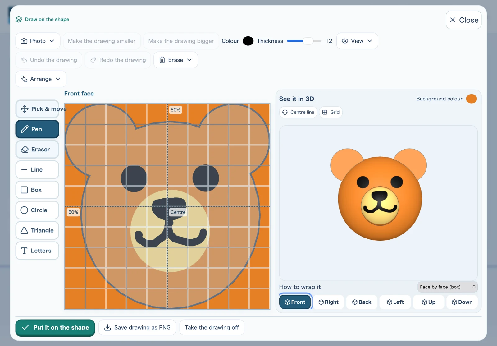 Drawing a face on a 3D bear